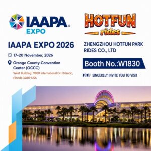 IAAPA Expo 2026 invitation graphic for Zhengzhou Hotfun Park Rides Co Ltd at Orange County Convention Center booth W1830